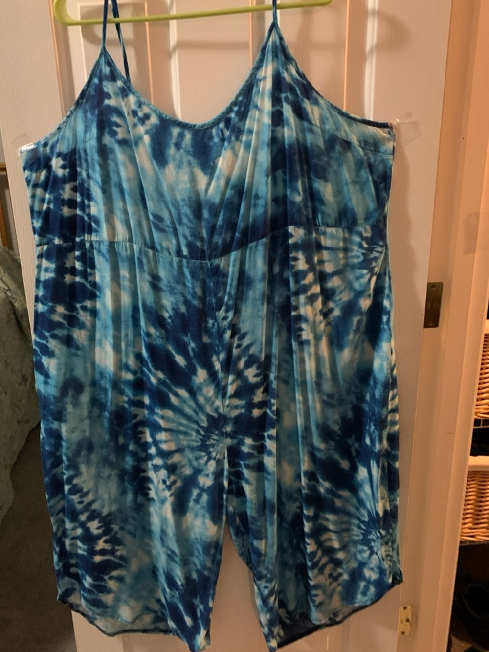 Shein Blues & White Tie Dye Tank Pant Jumpsuit Womens Size 5XL Boho, Hippy, Psyc